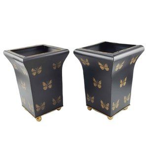 Matching Metal Vases Urns with Butterflies